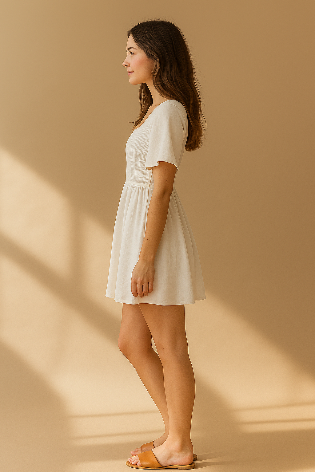 Weißes Sommerkleid für Damen mit quadratischem Ausschnitt